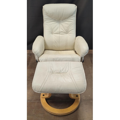 1218 - Cream leather swivel recliner and matching footstool (2)