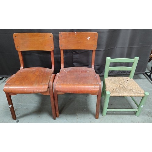 482 - Four children's stackable chairs together with two vintage children's chairs and another (7)