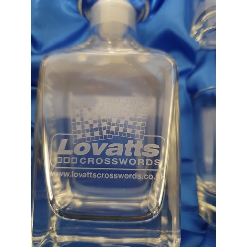 1205 - Boxed, as new, Lovatts decanter & shot glasses