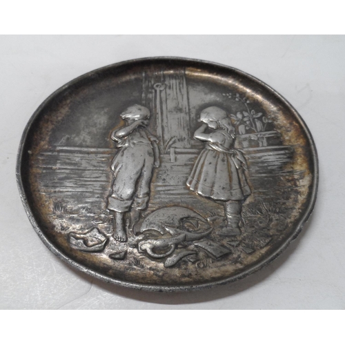 5 - Dutch white metal/low grade silver shallow bowl, unidentified rubbed mark to base