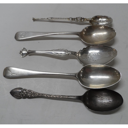 6 - Five various antique silver spoons (5),

Approx 80 grams