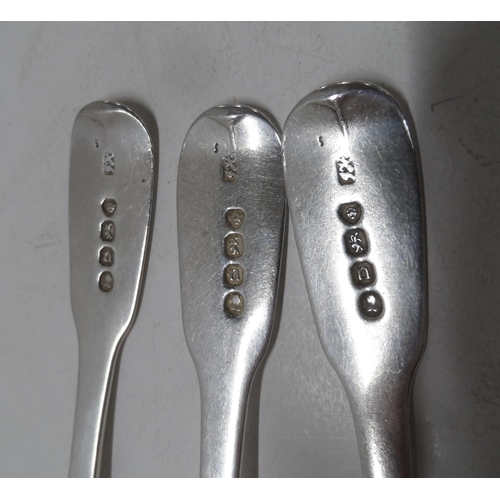 7 - Three London 1828 silver fiddle pattern teaspoons,

60 grams