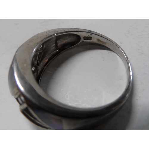 62 - Silver 925 ring with unusually cut triangular Opals