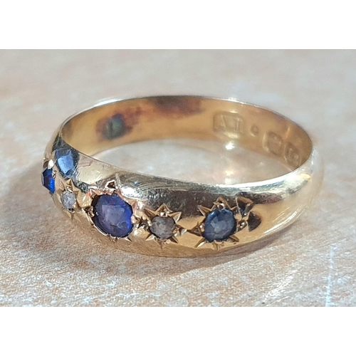 90 - 18ct gold & 3 Sapphire ring,

2.1 grams gross          size N