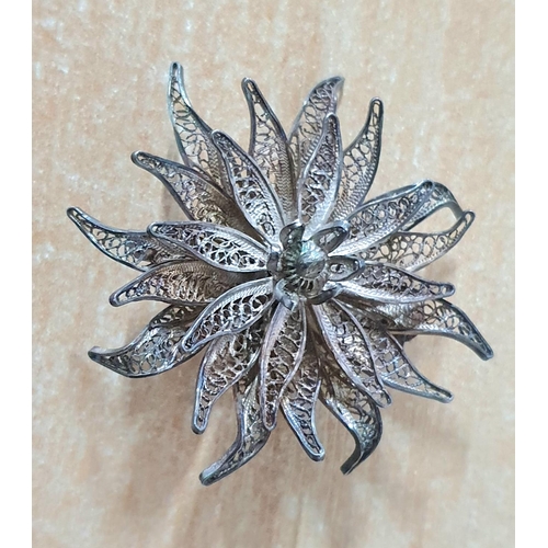 101 - Italian silver necklace together with an ornate filigree silver flower brooch (2)