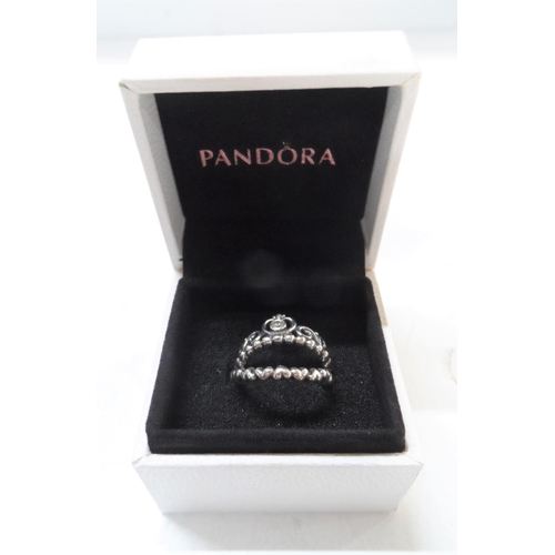 102 - Two silver Pandora rings with one Pandora presentation box (2)