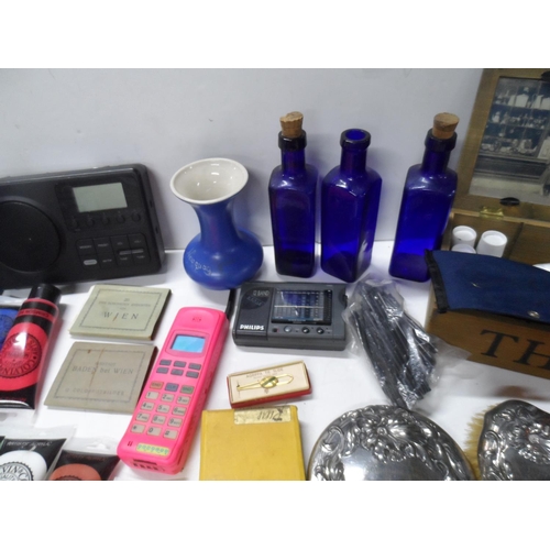 170 - Collection of misc items to include paint and brushes, blue bottles etc (Qty)