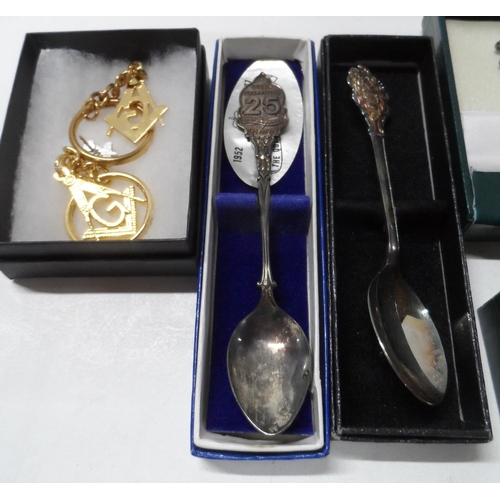 108 - Collection of small Masonic spoons, key-rings etc