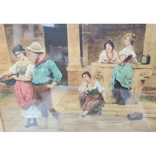 165 - Unsigned, circa 1900 Italian over-painted printed in original frame,

28 x 35 cm