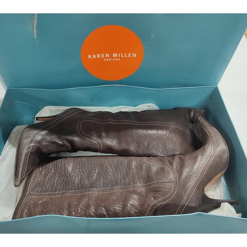 105 - Karen Millen, heeled leather cowgirl boots, in box, size 38