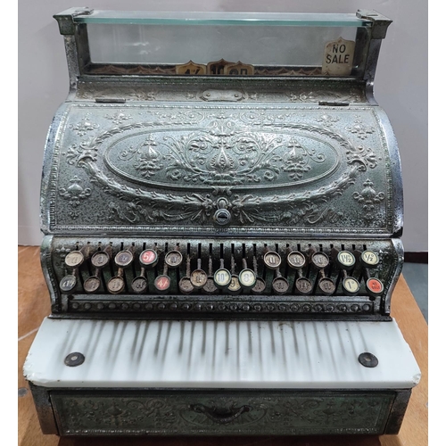 223 - Rare Antique Stevensons National cash register till, #33139, together with two modern table lamps (3... 