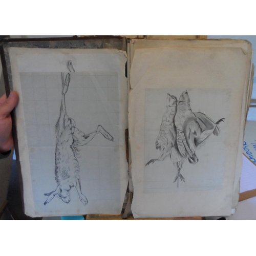 221 - Early/mid 19thC album full of old master pen & pencil drawings and prints of animals & birds (Qty)