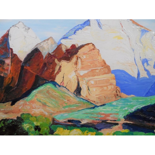 109 - Large impasto mountain oil painting on canvas,  by W D J HAINES, signed, wood frame,

The oil measur... 