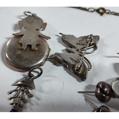 16 - A silver necklace, locket, charms, bracelet etc (Qty)

38 grams