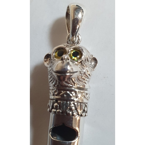 9 - 925 sterling silver dog whistle pendent in the form of a monkeys head