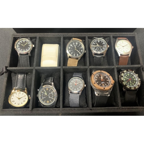 62 - Watch box with 16 gents wristwatches