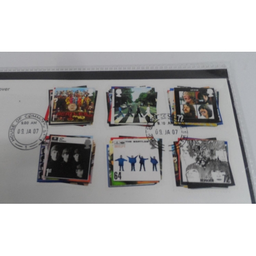 64 - Two 2007 FDC Beatles stamps sets with House of Commons cancelations