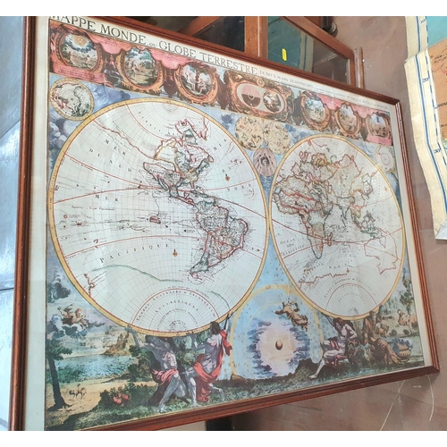 94 - Large mid 20thC school hanging map of Africa (a/f) together with a framed reproduction map of the wo... 