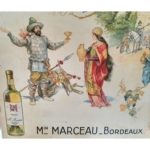 100 - Vintage French cardboard advertising sign and calendar for Min Marceau wines of Bordeaux