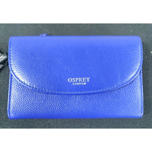 117 - Osprey of London, as new, still tagged, ladies blue leather purse