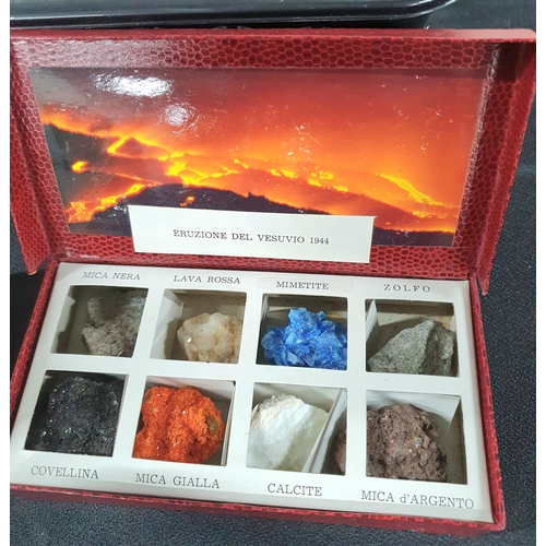 119 - Boxed mid 20thC volcanic stone/crystal boxed set from Vesuvius together with a small boxed magnifier... 