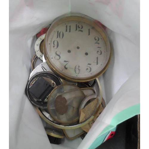 139 - Large quantity of clock faces and parts together with a circular retro mirror (Qty)