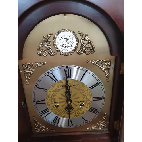 146 - Tempus Fugit, late 20thC Grandmother clock by C Wood & Sons