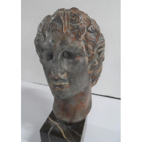 192 - Fine quality resin head of Grecian/Roman man on marble plinth