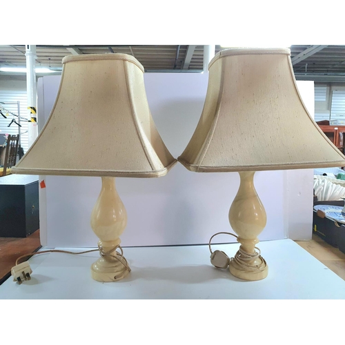 270 - Pair of Onyx table lamps with matching shades together with another Onyx table lamp and shade (3)