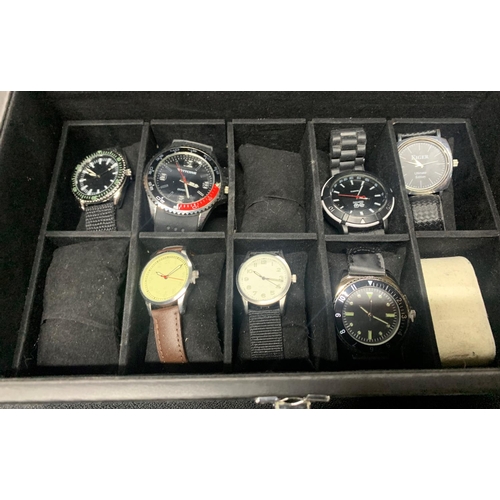 62 - Watch box with 16 gents wristwatches