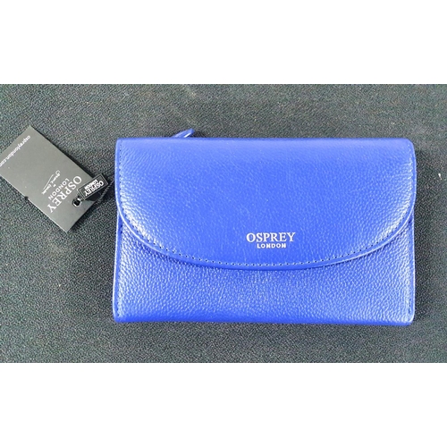 117 - Osprey of London, as new, still tagged, ladies blue leather purse