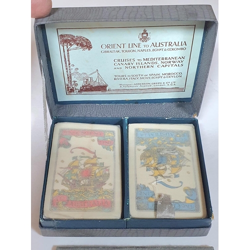 126 - Boxed and unopened early/mid 20thC pair of Orient Line to Australia playing cards