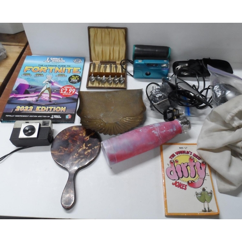 205A - Two boxes of collectables including cameras, antique tea box (a/f) ceramics etc (Qty)