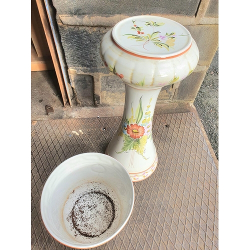 353 - Portuguese hand-painted ceramic planter with floral decoration