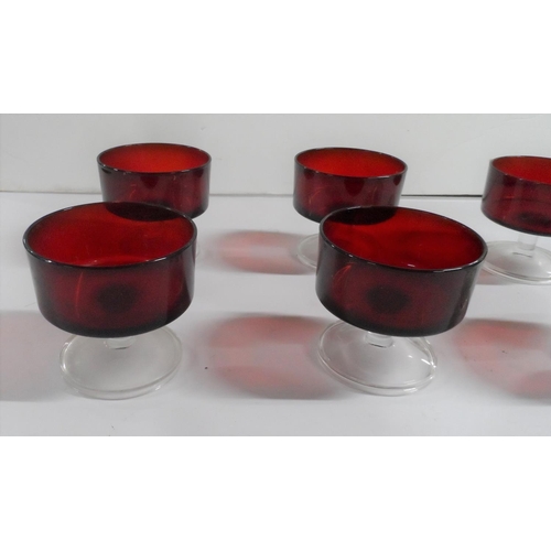 374 - Set of six French retro 1960s/70s Cranberry desert glasses (6)