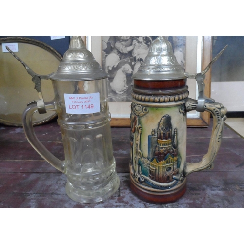 1149 - Two metal topped steins (2)