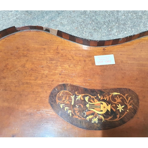 1362 - Edwardian kidney shaped wooden inlaid serving tray (a/f)