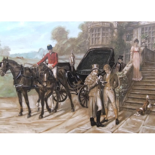 121 - Large Pair of 1907 stately home scene oils on canvas, signed in initials H.A.D, sold in maching orig... 