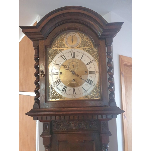 46 - Huge Waring & Gillow (London & Paris) circa 1905, Oak grandfather clock with barley twist decoration... 