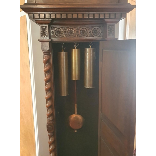 46 - Huge Waring & Gillow (London & Paris) circa 1905, Oak grandfather clock with barley twist decoration... 