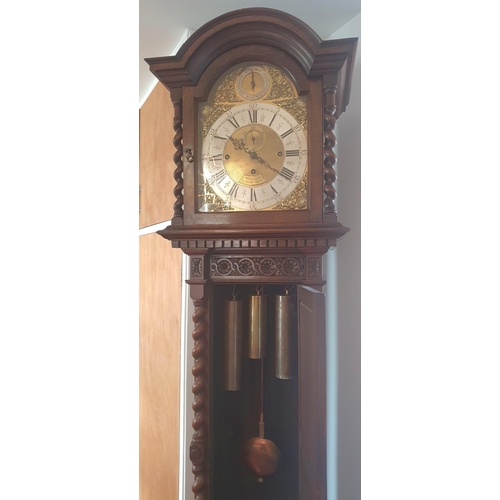 46 - Huge Waring & Gillow (London & Paris) circa 1905, Oak grandfather clock with barley twist decoration... 