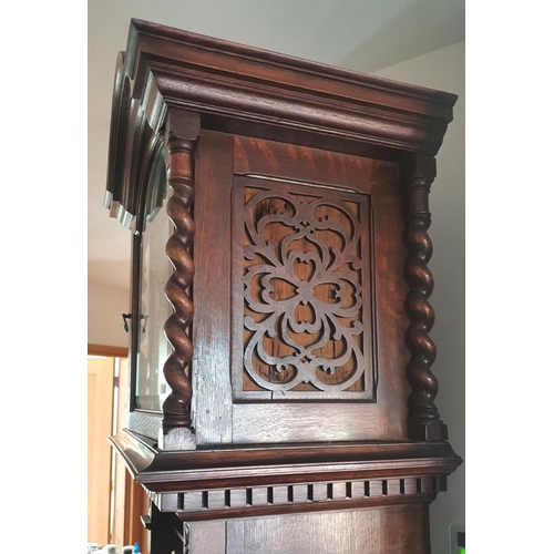 46 - Huge Waring & Gillow (London & Paris) circa 1905, Oak grandfather clock with barley twist decoration... 