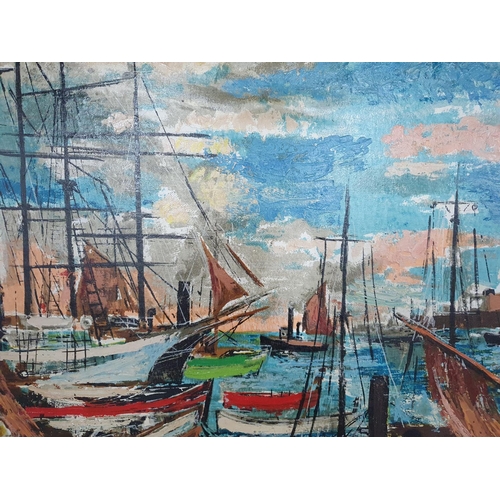 123 - Large 1970s Mediterranean harbour scene oil on canvas, by José Luis FLORIT RODERO (1909-2001), frame... 