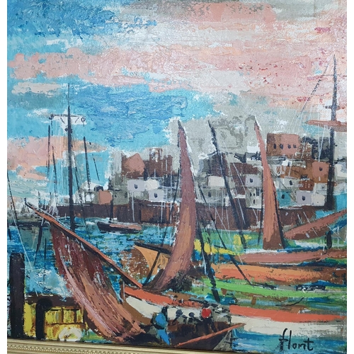 123 - Large 1970s Mediterranean harbour scene oil on canvas, by José Luis FLORIT RODERO (1909-2001), frame... 