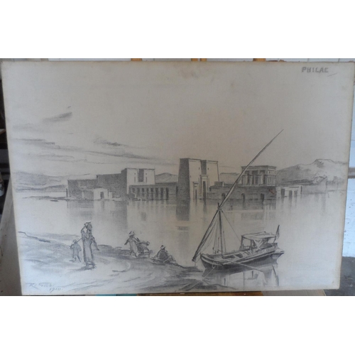 124 - Robert GIBB (1845-1932) pair of pencil on canvas 1910 sketches 