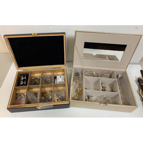 209 - Two jewellery boxes containg a large quantity of cuff-links and other costume jewellery (Qty)