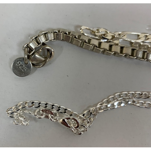 214 - Collection of silver chains and a silver ring,

43.5 grams