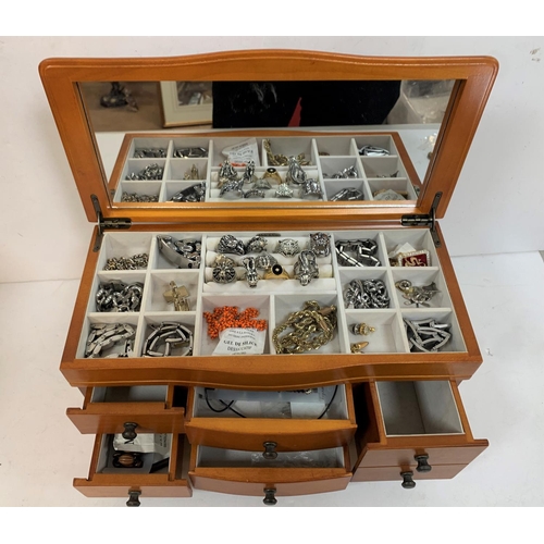 218 - Burr Walnut topped jewellery box and contents