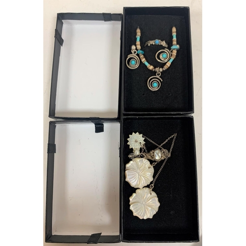 221 - Two sets of 925 silver necklace, pendant and earring sets