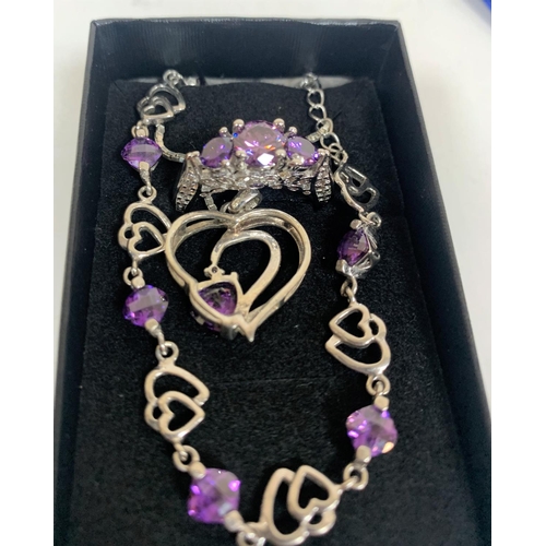 222 - 925 silver & Amethyst necklace, ring and earring set